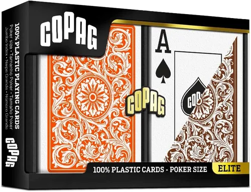 Vista 2 de Copag 1546 Design - Juego de cartas 100% de plástico, tamaño de póquer (estándar) Jumbo Index naranja/marrón juego de doble cubierta