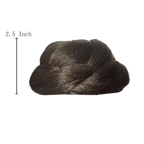 Vista 6 de Moño trenzado mixto de 5 pulgadas de diámetro marrón rojizo y negro, moño trenzado con peines integrados para mujeres, fiestas, bodas, bailes, 2009