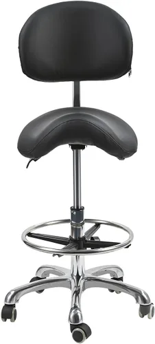 Vista 5 de Silla de montar con soporte de espalda, taburete giratorio ergonómico con ruedas, anillo de pie para higienista dental, técnico de pestañas