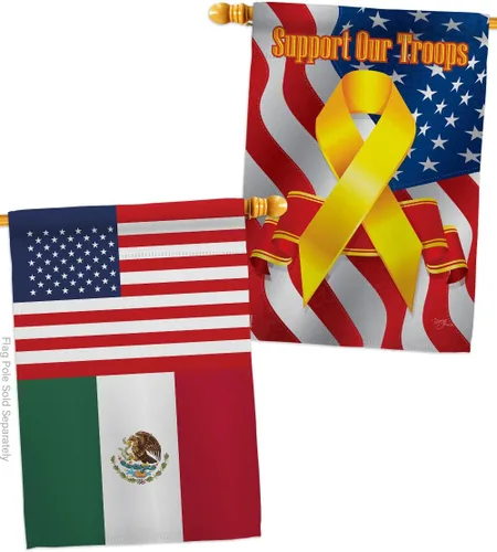 Vista 6 de Banderas de la casa de la amistad de México Estados Unidos de la nacionalidad de México Estados Unidos, paquete de 2 unidades de Nación Regional