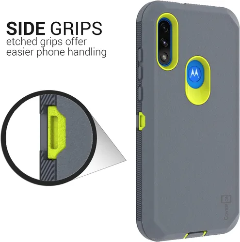 Vista 4 de CoverON Funda resistente diseñada para Motorola Moto E7 Power, cubierta de teléfono de grado militar resistente, color gris
