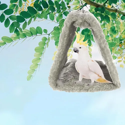 Vista 4 de Paquete de 2 hamacas colgantes para cama de nido de pájaros, cama para dormir, cueva colgante de felpa, cabaña feliz para mascotas, loro, periquito
