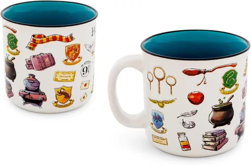 Vista 2 de Harry Potter Hogwarts All Over Icons Destination - Taza de cerámica para cámper Regalos y coleccionables del mundo mágico Capacidad para 20 onzas