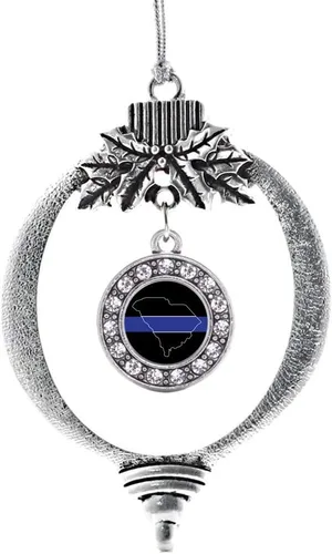 Vista 138 de Inspired Silver - Adorno con dije de cara de carlino - Adornos navideños de círculo de plata con joyas de circonita cúbica