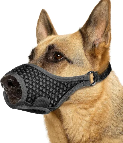 Vista 9 de LuckyPAW Bozal para Perros, Bozales Suaves para Perros Grandes, Medianos y Pequeños para Evitar Mordeduras y Masticaciones con Anillo y Correa Negro