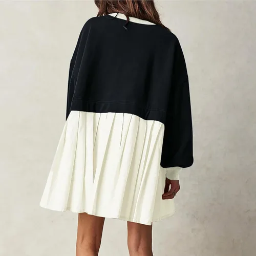 Vista 4 de Sudadera de gran tamaño para mujer, cuello redondo, minivestido de manga larga, sin botones, ajuste relajado, sudaderas de moda