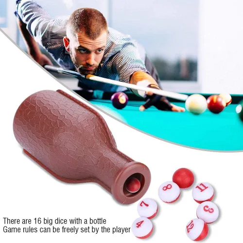 Vista 6 de Botella de dados de billar con 16 bolas numeradas, dados de esfera de goma marrón para piscina de guisantes