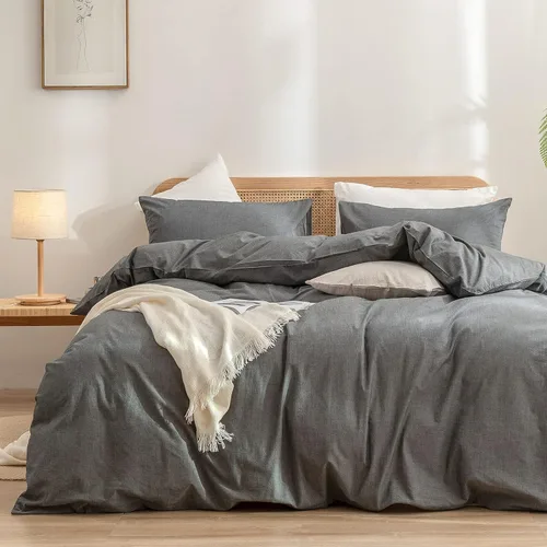 Vista 26 de BESTOUCH Juego de funda de edredón 100 % algodón lavado, tacto súper suave, cómodo, elegante, ligero, juego de ropa de cama de 2 piezas, color gris