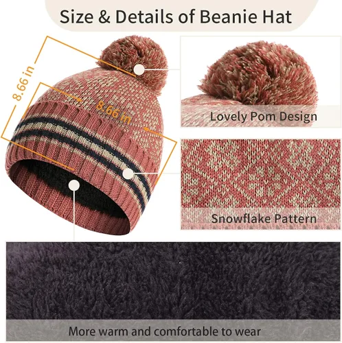 Vista 4 de ecodudo Juego de guantes con estampado de copo de nieve y bufanda para pantalla táctil con pompón para mujer
