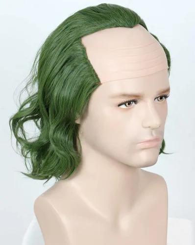 Vista 6 de Linfairy Peluca corta de payaso calvo para Halloween, cosplay, peluca rizada verde