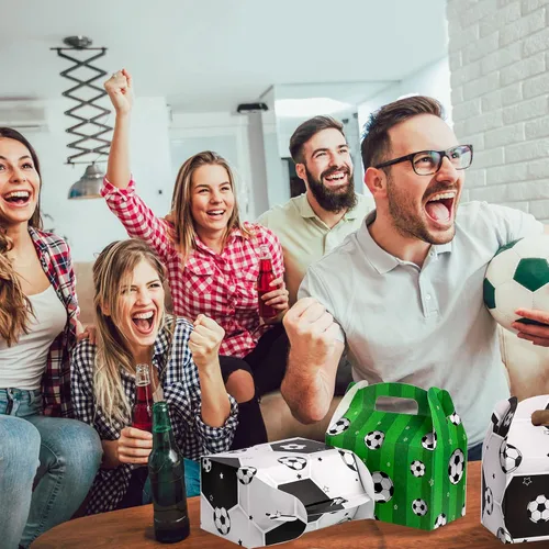 Vista 7 de Outus Paquete de 16 cajas de golosinas de fútbol, bolsas de dulces de fútbol, bolsas de regalo de fiesta de cumpleaños, cajas de papel para galletas