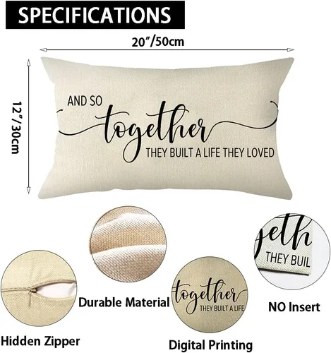 Vista 7 de Ogiselestyle Fundas de almohada de granja con frase "Together They Built a Life They Loved Quote de 12 x 20 pulgadas, fundas de almohada lumbares