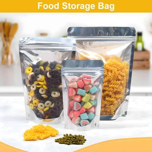 Vista 6 de SumDirect, bolsas de aluminio con cierre, reutilizables, 50 unidades, bolsa vertical para alimentos con ranura para almacenar alimentos