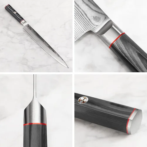 Vista 3 de Cangshan YARI Series 501295 - Cuchillo Sashimi de 10 pulgadas con funda, acero de Damasco X-7