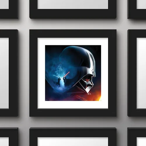 Vista 3 de Gallery Pops Star Wars: Obi-Wan Kenobi - Arte de pared de Darth Vader Saber Fight, versión enmarcada en negro, 12 x 12 pulgadas