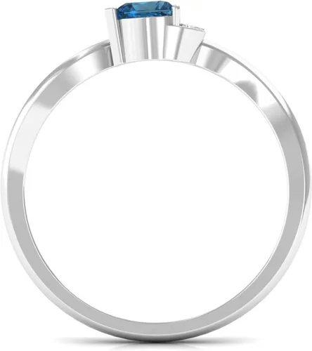 Vista 7 de Anillo de derivación de corazón con topacio azul natural de Londres, calidad AAA, joyería de promesa para ella