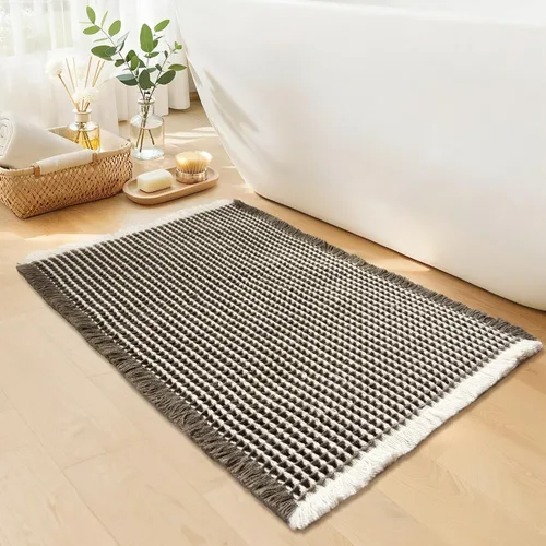 Vista 28 de Alfombra de baño negra – Alfombra de baño antideslizante y lavable, súper absorbente y de secado rápido, pequeña alfombra de baño bohemia para Negro