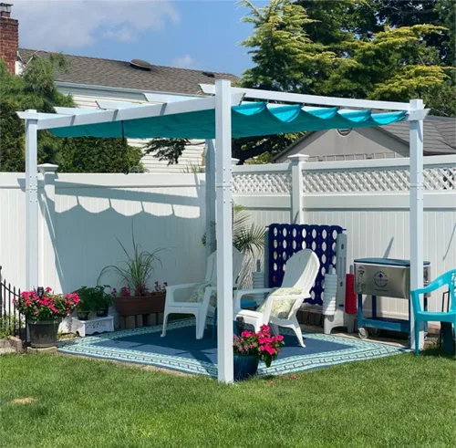 Vista 23 de PURPLE LEAF Pérgola de 10 x 12 pies con toldo retráctil, pérgola cuadrada de bronce de aluminio para patio al aire libre, junto a la piscina, beige