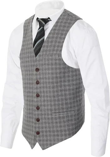 Vista 35 de Gioberti Chaleco de tweed formal de 6 botones para hombres
