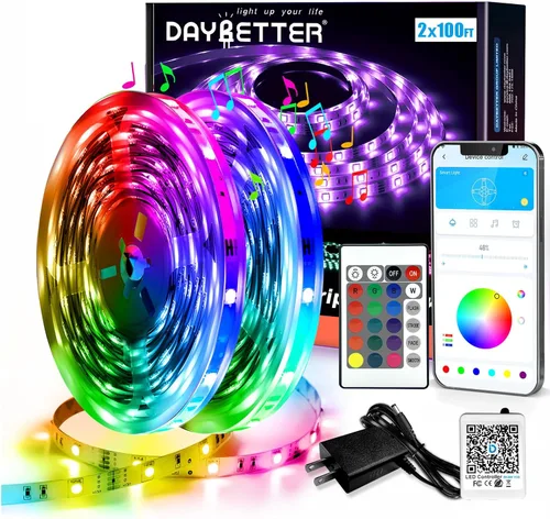Vista 13 de DAYBETTER Tira de luces LED inteligentes de 100 pies con control remoto de aplicación, 5050 RGB para dormitorio, sala de estar, decoración