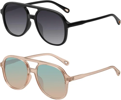 Vista 2 de YDAOWKN Retro Square Aviator Sunglasses for Womens Mens Vintage 70s Double Bridge Sun Glasses