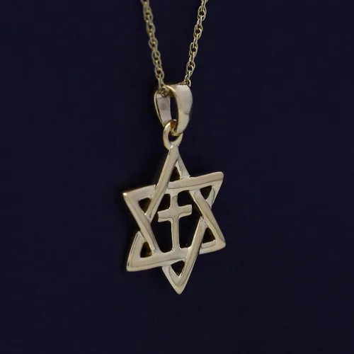 Vista 3 de AFFY Collar con colgante de estrella de David judía con cruz en oro de 14 k sobre plata de ley, regalo para ella