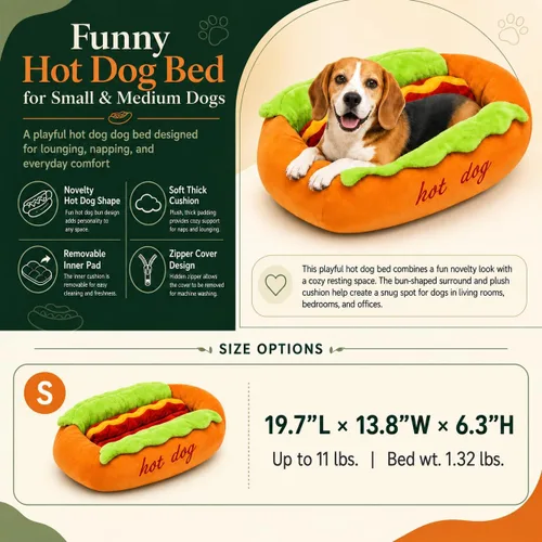Vista 2 de Cama para perro caliente con forma de perro caliente, sofá cama extraíble y lavable de felpa para perros pequeños, perro salchicha y gatos, parte