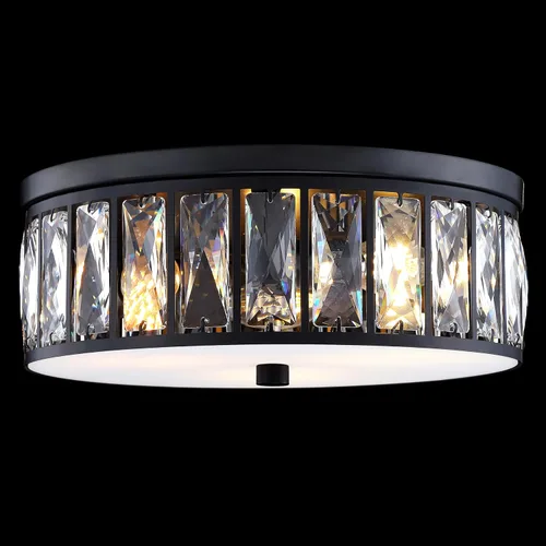 Vista 9 de Lámpara de techo de tambor de cristal cromada de 12 pulgadas, montaje semiempotrado, accesorio de granja para sala de estar, comedor, dormitorio