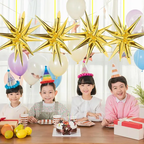 Vista 7 de 6 globos de aluminio de 22 pulgadas y 10 globos de aluminio de 10 pulgadas con estrella - Dorado, globos de estrella de 12 puntas y 4 puntas para 16
