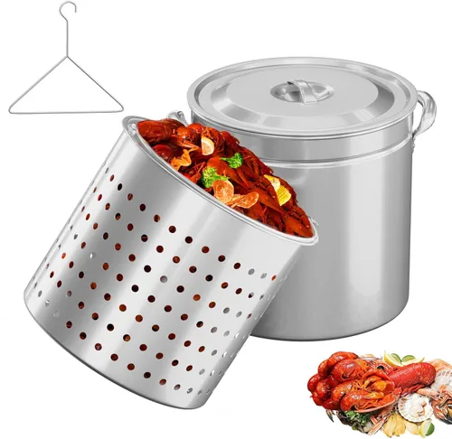 Vista 10 de Bonnlo olla de stock de aluminio de 30 cuartos para hervir mariscos, cangrejos y camarones, freír pavo y cocinar tamales al vapor, olla grande