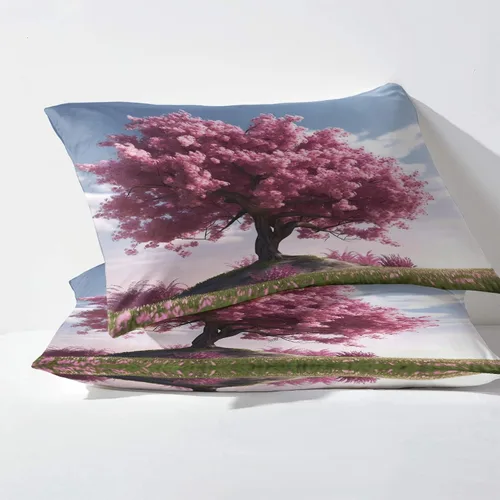 Vista 3 de Juego de sábanas de 3 piezas con estampado de flor de cerezo, tamaño individual, diseño de árbol de Sakura, sábanas y fundas de almohada, sábana