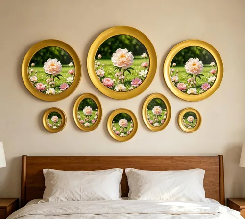 Vista 6 de alfyng Marco de fotos redondo de madera para colgar en la pared, marcos de cuadros para decoración de pared en casa y oficina (dorado, 6 pulgadas)