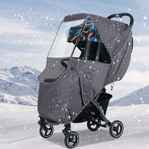 Vista 10 de Protector contra el Clima Frío para Cochecito de Bebé Escudo de Invierno Universal Resistente al Viento Cubierta de Lluvia para Cochecito Protección