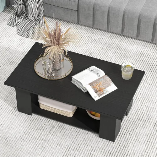 Vista 7 de Giantex Mesa central rectangular de madera, mesa de té moderna grande de 41 pulgadas y 2 niveles con compartimento abierto, fácil montaje, mesa