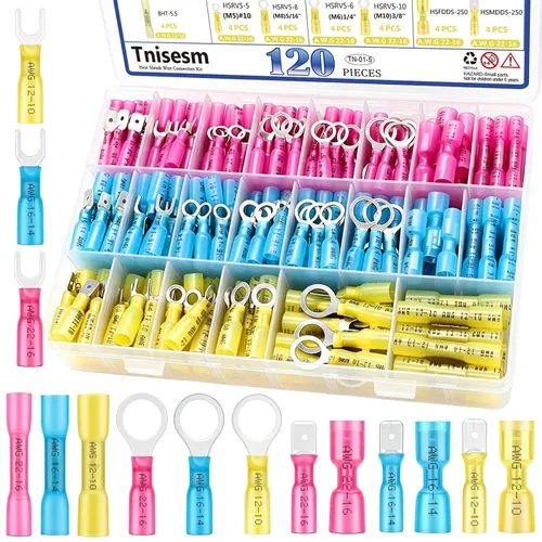 Vista 14 de Tnisesm Kit de conector de cable de 1100 piezas con herramienta de prensado, terminales de cable eléctrico con aislamiento de cobre, anillo, tope
