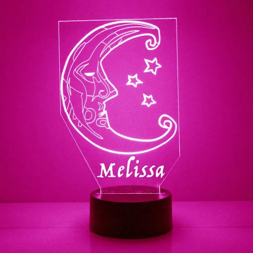 Vista 2 de MMS - Lámpara LED de noche con luna y estrellas, personalizada con tu nombre o texto, control remoto con 15 colores, 4 modos de luz, lámpara LED