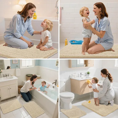 Vista 7 de Arotive Alfombras de baño de felpilla extrasuaves y absorbentes, de 24 x 16 pulgadas, lavables a máquina, parte trasera de goma antideslizante