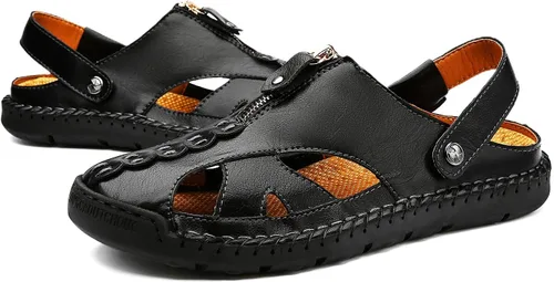 Vista 6 de JAMONWU Men's Casual Closed Toe Adjustable Leather Sandals Handmade Fisherman Beach Sandals