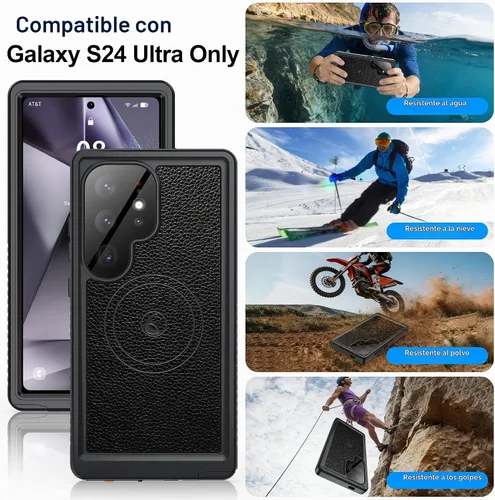 Vista 8 de ANTSHARE Funda impermeable IP68 para Samsung Galaxy S24 Ultra, compatible con MagSafe, protector de pantalla y lentes integrado, protección
