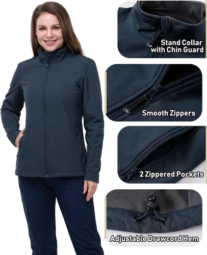 Vista 3 de 33,000ft Chaqueta ligera Softshell para mujer, con forro polar, rompevientos, impermeable, cálida para correr, golf, senderismo