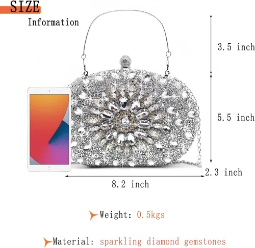 Vista 7 de Bolsos de mano de noche con diamantes de imitación para mujer, bolso de mano de boda, bolso de fiesta de novia, diamantes de graduación, bolsos