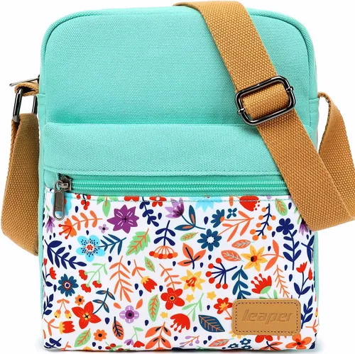 Vista 41 de Leaper - Juego de estuche y cartera bandolera de lona para niñas y mujeres A-verde azulado-r