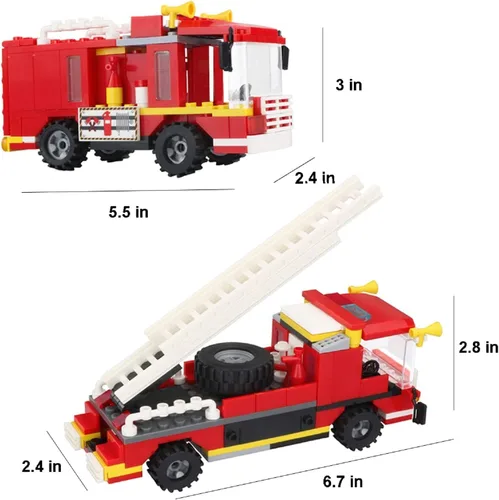 Vista 4 de Camión de bomberos de ciudad, estación de bomberos, bloques de construcción, juego de vehículos de bomberos, kit de construcción de bomberos