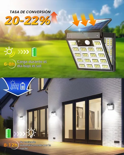 Vista 7 de 160 luces LED solares de movimiento para exteriores, luces solares de pared de 3 lados para exteriores, gran angular de 270°, 3 modos