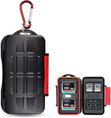 Vista 13 de Kiorafoto Estuche Porta Tarjetas SD SDHC SDXC de 12 Ranuras Profesional, Resistente al Agua, Anti-Shock, Protector de Almacenamiento de Tarjetas