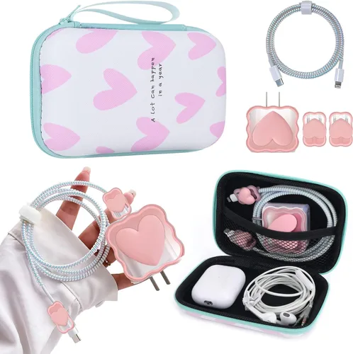 Vista 15 de CameCosy Juego de funda para cargador de teléfono, organizador de cable USB para guardar cables con bolsa de almacenamiento de viaje, suave y lindo