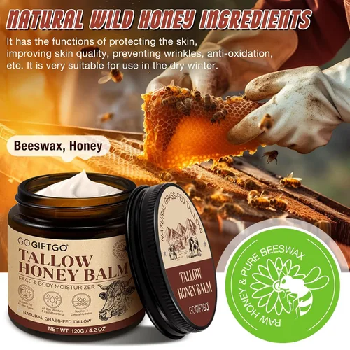 Vista 4 de GOGIFTGO Sarga de ternera para la piel, sebo y bálsamo de miel, sarga de res para la cara, hidratante facial de caldo, hidratante natural hidrata