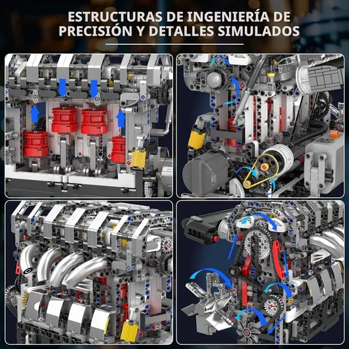 Vista 3 de JMBricklayer Juego de bloques de construcción de motor L4 para adultos, kits de motor técnico eléctrico con motor, kit de construcción de motor a