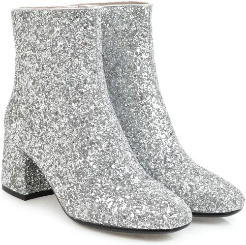 Vista 9 de MAVMAX Botines brillantes con lentejuelas para mujer, tacones gruesos, botines brillantes