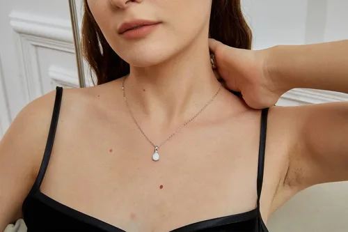 Vista 2 de Collar de ópalo chapado de 18 quilates, oro blanco y oro rosa para mujer